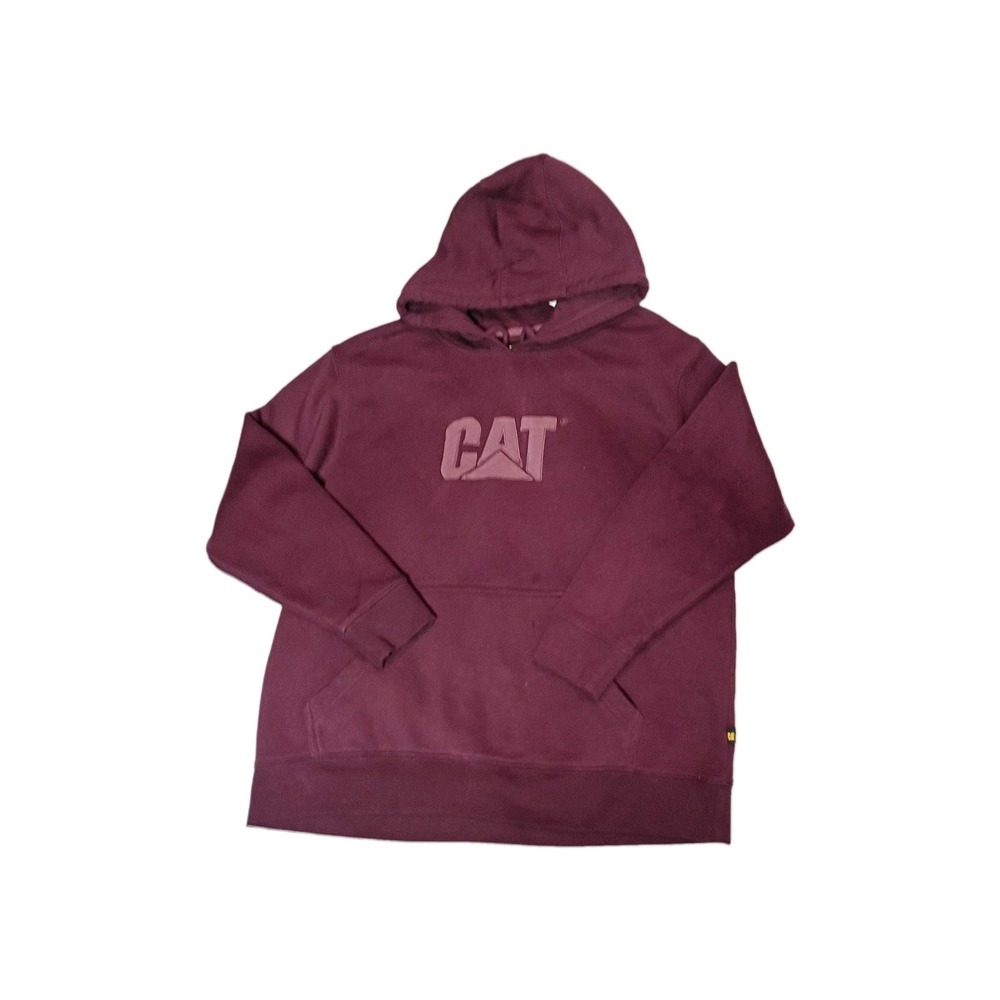 CAT Caterpillar Hoodie Sweatshirt Maroon Burgundy Logo Pullover Pocket Woman's M